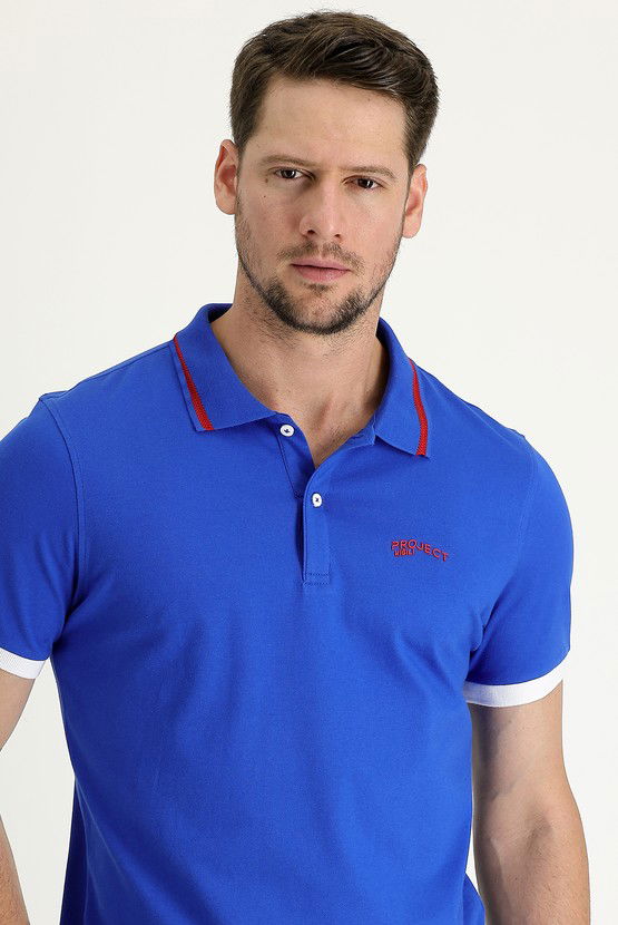 Erkek Giyim - Polo Yaka Slim Fit Dar Kesim Pamuklu Tişört