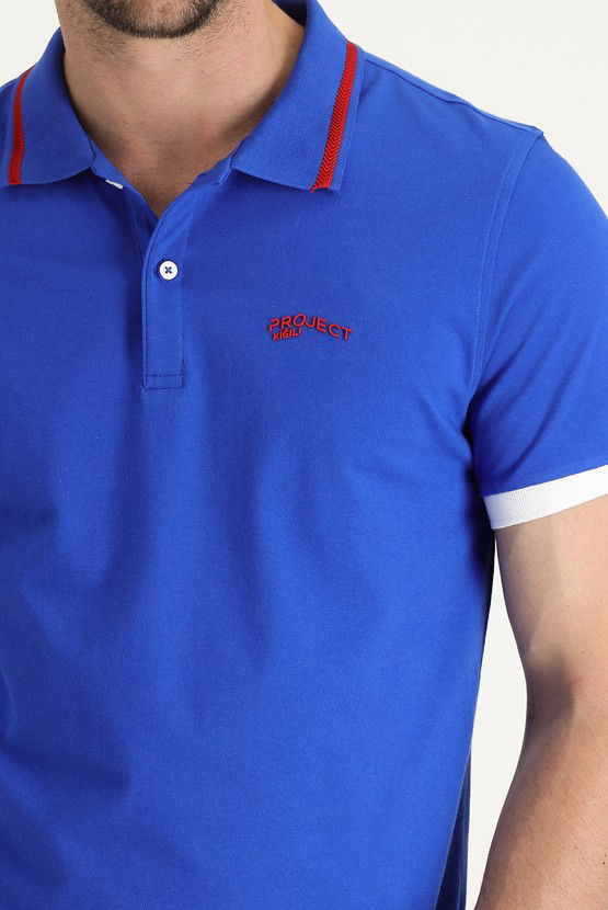 Erkek Giyim - Polo Yaka Slim Fit Dar Kesim Pamuklu Tişört
