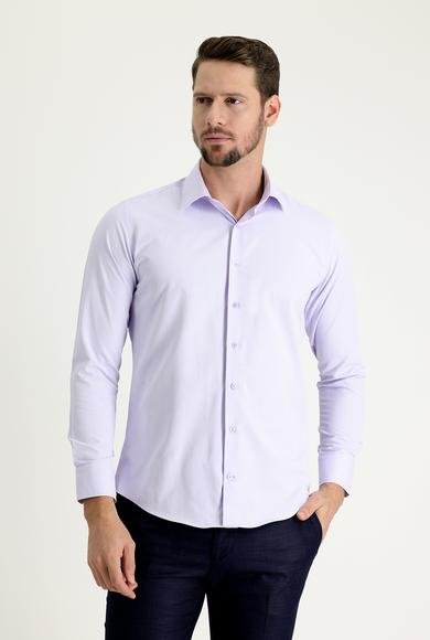 Erkek Giyim - LİLA L Beden Uzun Kol Slim Fit Dar Kesim Klasik Desenli Pamuklu Gömlek