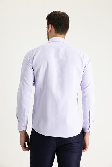 Erkek Giyim - LİLA L Beden Uzun Kol Slim Fit Dar Kesim Klasik Desenli Pamuklu Gömlek