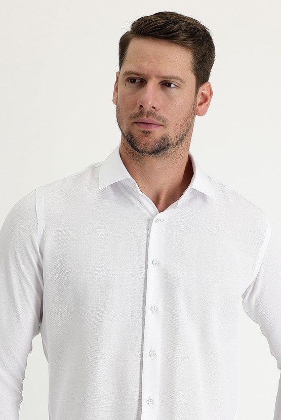 Erkek Giyim - Uzun Kol Slim Fit Dar Kesim Manşetli Pamuklu Gömlek