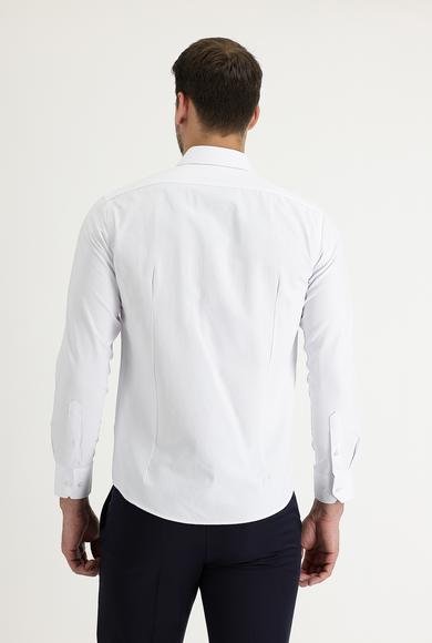 Erkek Giyim - BEYAZ M Beden Uzun Kol Slim Fit Dar Kesim Klasik Desenli Pamuklu Gömlek