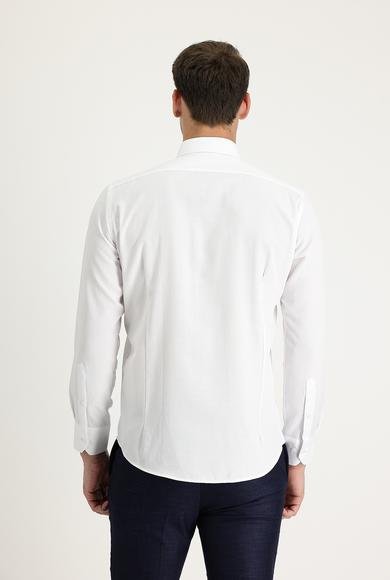 Erkek Giyim - BEYAZ S Beden Uzun Kol Slim Fit Dar Kesim Desenli Klasik Pamuklu Gömlek