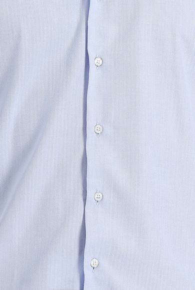 Erkek Giyim - AÇIK MAVİ M Beden Uzun Kol Slim Fit Dar Kesim Çizgili Pamuklu Gömlek