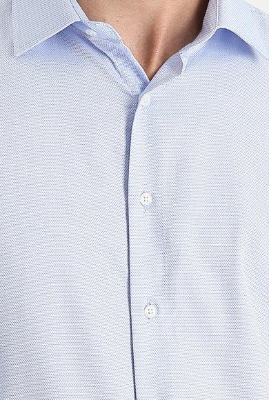 Erkek Giyim - UÇUK MAVİ S Beden Uzun Kol Slim Fit Dar Kesim Klasik Desenli Pamuklu Gömlek