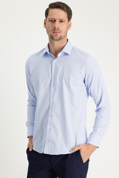 Erkek Giyim - UÇUK MAVİ S Beden Uzun Kol Slim Fit Dar Kesim Klasik Desenli Pamuklu Gömlek