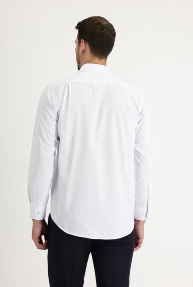 Erkek Giyim - BEYAZ M Beden Uzun Kol Desenli Pamuklu Gömlek