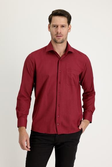 Erkek Giyim - AÇIK BORDO XL Beden Uzun Kol Klasik Desenli Pamuklu Gömlek