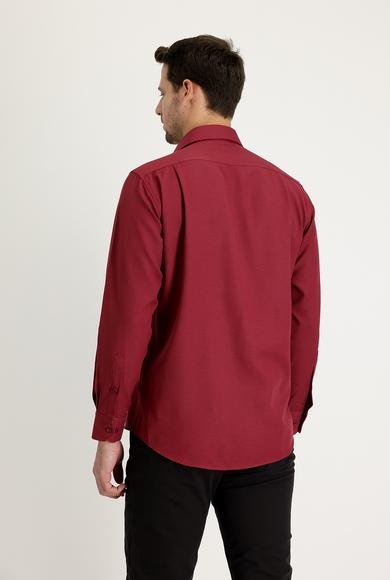 Erkek Giyim - AÇIK BORDO XL Beden Uzun Kol Klasik Desenli Pamuklu Gömlek