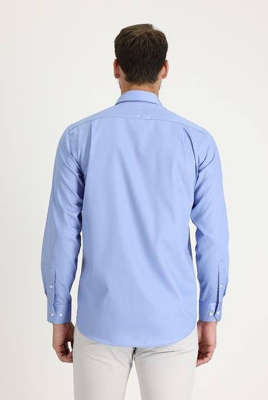 Erkek Giyim - AÇIK MAVİ XXL Beden Uzun Kol Non Iron Saten Klasik Pamuklu Gömlek