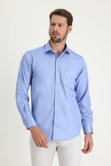 Erkek Giyim - AÇIK MAVİ XXL Beden Uzun Kol Non Iron Saten Klasik Pamuklu Gömlek