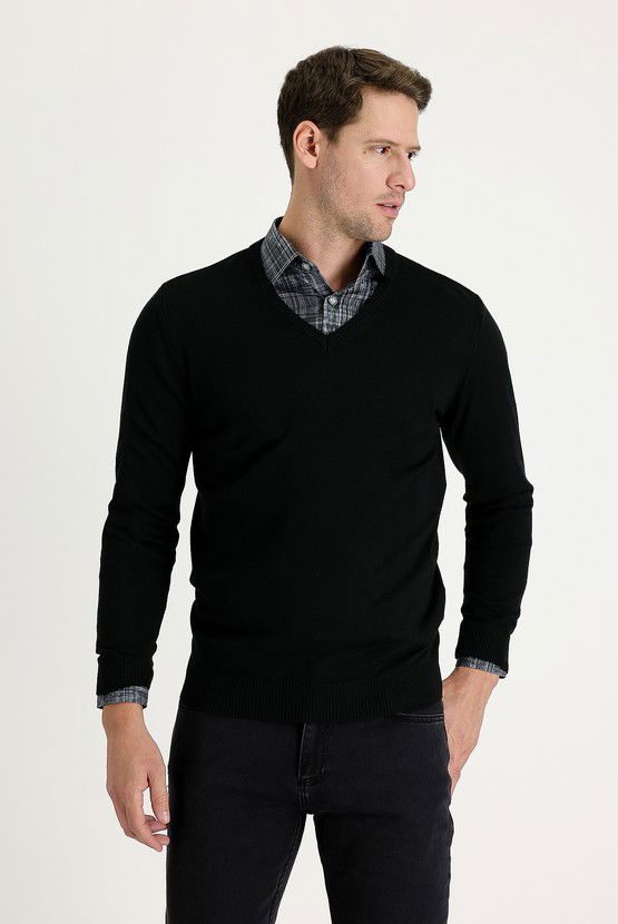 Erkek Giyim - V Yaka Regular Fit Triko Kazak