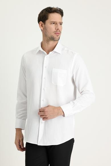 Erkek Giyim - BEYAZ L Beden Uzun Kol Klasik Desenli Pamuklu Gömlek