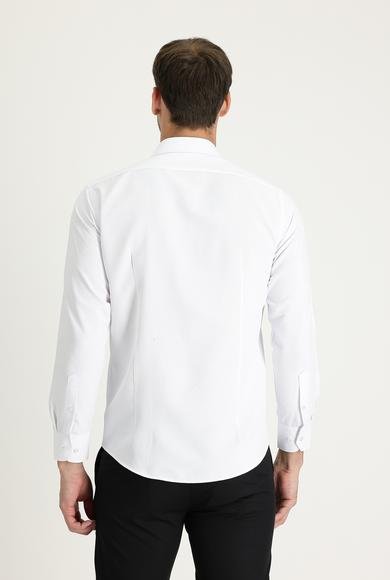 Erkek Giyim - BEYAZ XXL Beden Uzun Kol Slim Fit Dar Kesim Klasik Desenli Pamuklu Gömlek