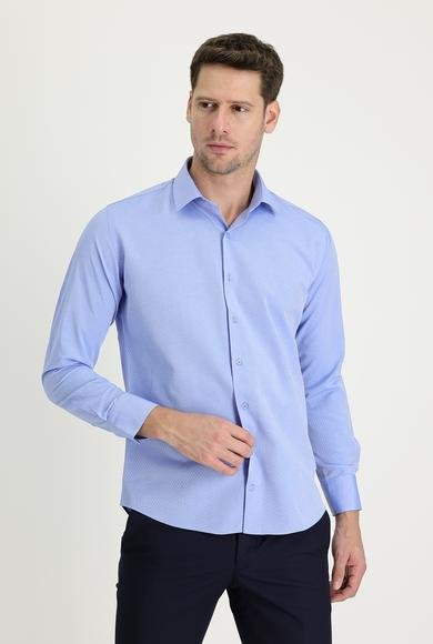 Erkek Giyim - AÇIK MAVİ M Beden Uzun Kol Slim Fit Dar Kesim Desenli Pamuklu Gömlek