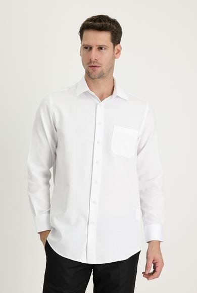 Erkek Giyim - BEYAZ XL Beden Uzun Kol Klasik Desenli Pamuklu Gömlek