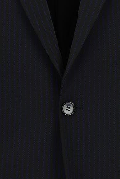 Erkek Giyim - SİYAH 52 Beden Super Slim Fit Ekstra Dar Kesim Klasik Çizgili Takım Elbise