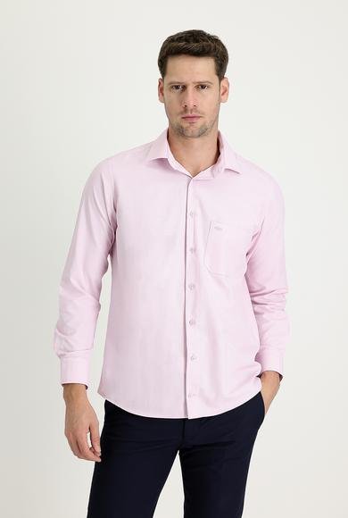 Erkek Giyim - ORTA PEMBE XL Beden Uzun Kol Klasik Desenli Pamuklu Gömlek