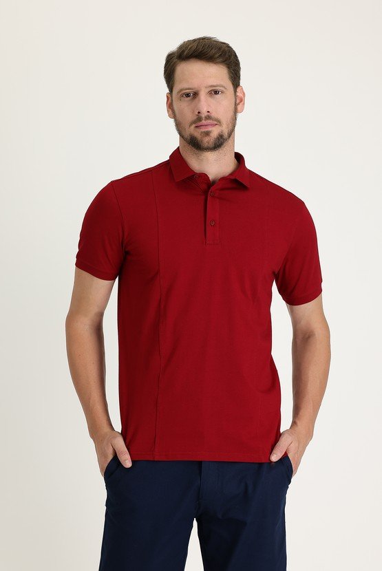 Erkek Giyim - Polo Yaka Slim Fit Dar Kesim Pamuklu Süprem Tişört