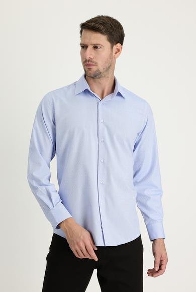 Erkek Giyim - AÇIK MAVİ XL Beden Uzun Kol Klasik Desenli Pamuklu Gömlek