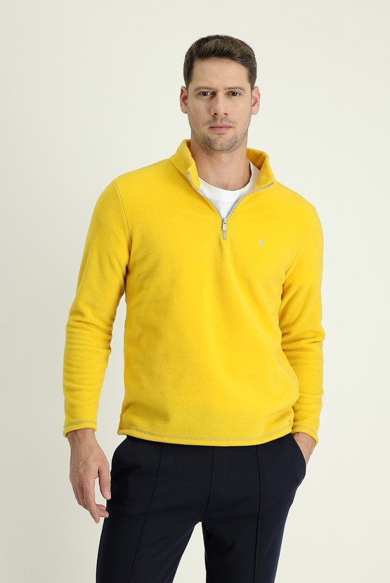Erkek Giyim - Yarım Fermuarlı Nakışlı Polar Sweatshirt