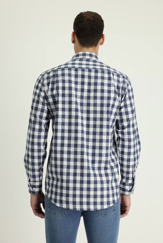 Erkek Giyim - Uzun Kol Relax Fit Rahat Kesim Oversize Ekose Pamuk Gömlek