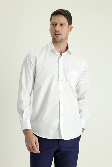 Erkek Giyim - BEYAZ M Beden Uzun Kol Non Iron Saten Klasik Pamuklu Gömlek