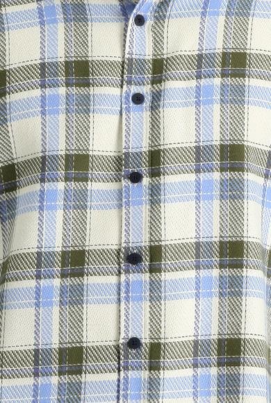 Erkek Giyim - AÇIK MAVİ XXL Beden Uzun Kol Slim Fit Dar Kesim Ekose Shacket Oduncu Pamuk Gömlek