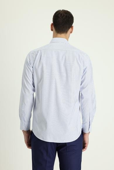 Erkek Giyim - AÇIK MAVİ XL Beden Uzun Kol Regular Fit Çizgili Pamuklu Gömlek