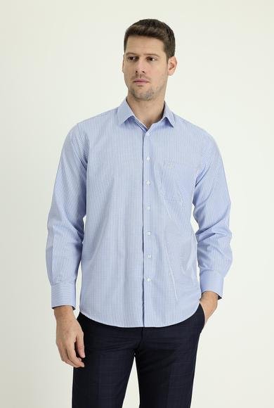 Erkek Giyim - MAVİ XL Beden Uzun Kol Regular Fit Desenli Pamuklu Gömlek