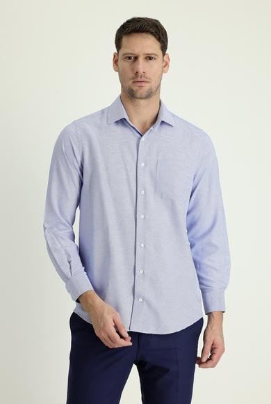 Erkek Giyim - MAVİ XXL Beden Uzun Kol Desenli Klasik Pamuklu Gömlek