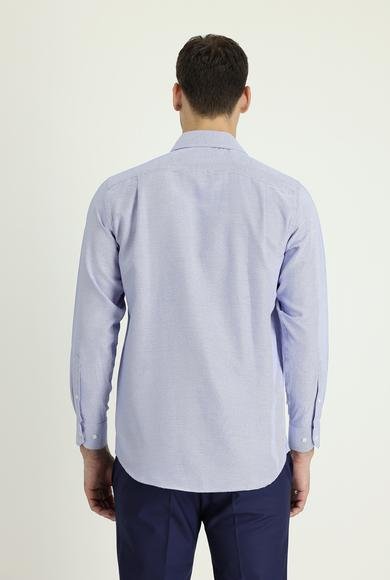 Erkek Giyim - MAVİ L Beden Uzun Kol Desenli Klasik Pamuklu Gömlek