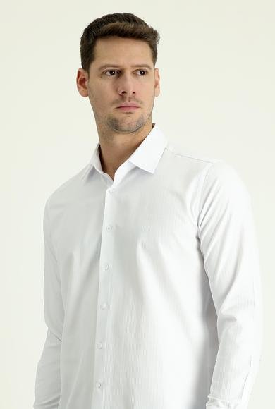 Erkek Giyim - BEYAZ L Beden Uzun Kol Slim Fit Dar Kesim Klasik Pamuklu Gömlek