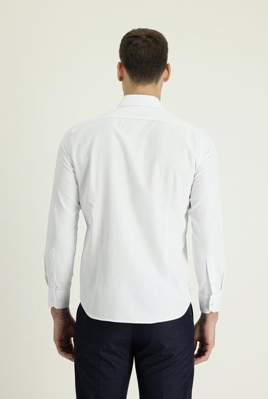 Erkek Giyim - BEYAZ L Beden Uzun Kol Slim Fit Dar Kesim Klasik Pamuklu Gömlek