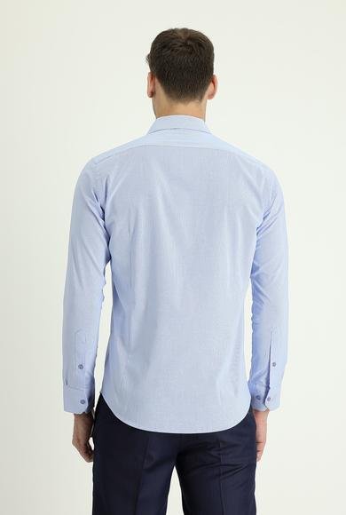 Erkek Giyim - AÇIK MAVİ M Beden Uzun Kol Slim Fit Dar Kesim Klasik Desenli Pamuklu Gömlek