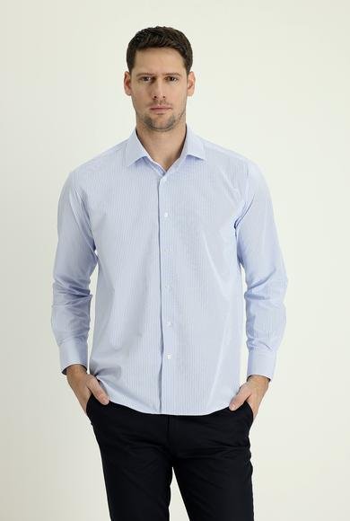 Erkek Giyim - AÇIK MAVİ L Beden Uzun Kol Regular Fit Çizgili Pamuklu Gömlek