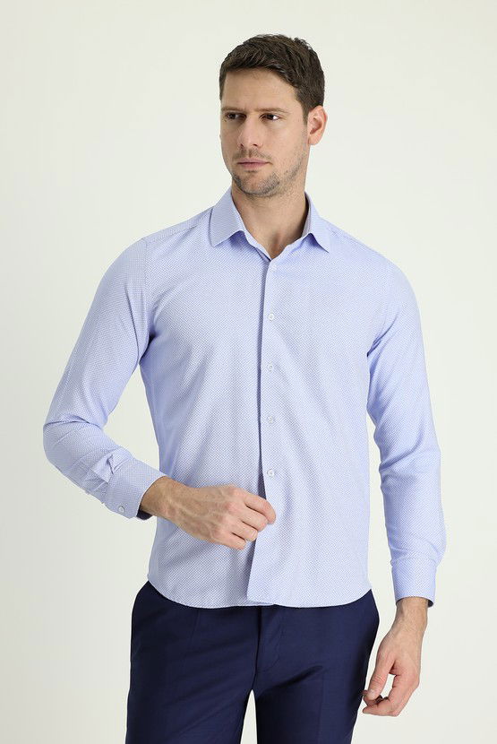 Erkek Giyim - Uzun Kol Slim Fit Dar Kesim Klasik Pamuklu Kolay Ütülenebilir Gömlek