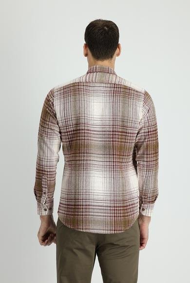 Erkek Giyim - KOYU BORDO XL Beden Uzun Kol Ekose Shacket Oduncu Pamuklu Gömlek