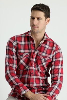 Uzun Kol Slim Fit Dar Kesim Oduncu Ekose Pamuk Gömlek