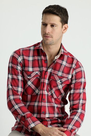 Uzun Kol Slim Fit Dar Kesim Oduncu Ekose Pamuk Gömlek_0