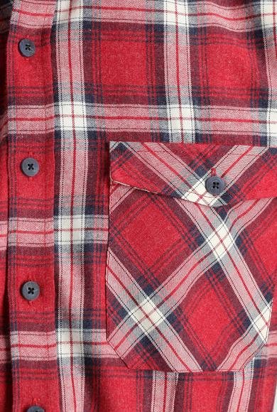 Erkek Giyim - BAYRAK KIRMIZI XL Beden Uzun Kol Slim Fit Dar Kesim Oduncu Ekose Pamuk Gömlek