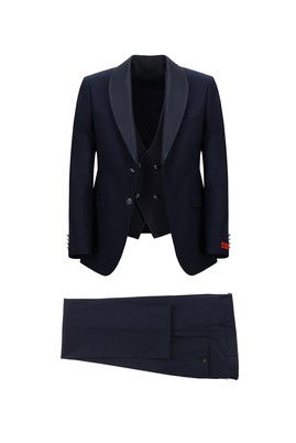 Slim Fit Dar Kesim Şal Yaka Yelekli Smokin & Damatlık