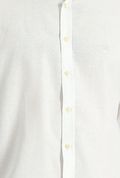 Erkek Giyim - BEYAZ L Beden Uzun Kol Regular Fit Pamuklu Keten Gömlek