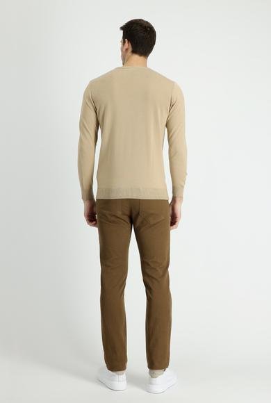 Erkek Giyim - CAMEL 46 Beden Slim Fit Dar Kesim Likralı Kanvas / Chino Pantolon