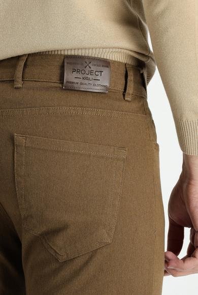 Erkek Giyim - CAMEL 46 Beden Slim Fit Dar Kesim Likralı Kanvas / Chino Pantolon