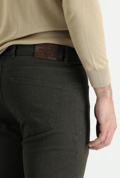 Erkek Giyim - ORTA HAKİ 46 Beden Slim Fit Dar Kesim Likralı Kanvas / Chino Pantolon