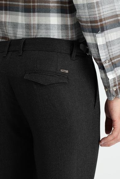 Erkek Giyim - KOYU FÜME 46 Beden Slim Fit Dar Kesim Likralı Klasik Kuşgözü Kumaş Pantolon