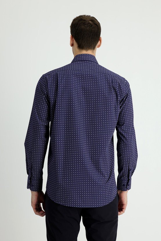 Erkek Giyim - Uzun Kol Regular Fit Baskılı Pamuk Gömlek