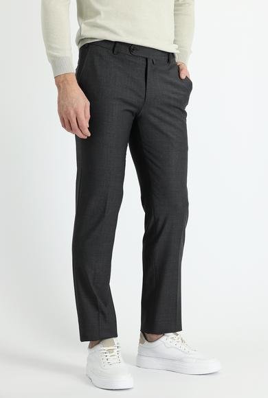 Erkek Giyim - ORTA ANTRASİT 52 Beden Slim Fit Dar Kesim Yünlü Klasik Kumaş Pantolon