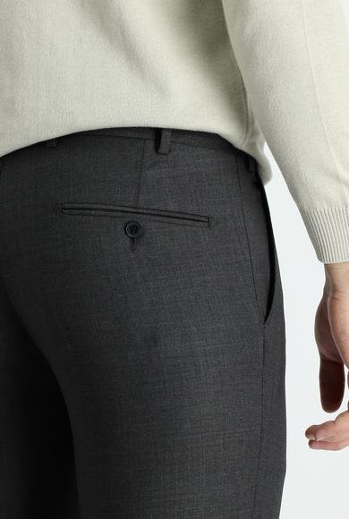 Erkek Giyim - ORTA ANTRASİT 52 Beden Slim Fit Dar Kesim Yünlü Klasik Kumaş Pantolon
